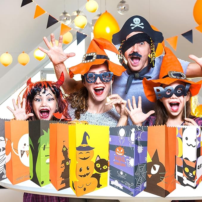 PQZYJJ 62 Pack Halloween Treat Bags With 72pcs Stickers - Trick or Treat Goodie Gift Bags for Kids Party Favor