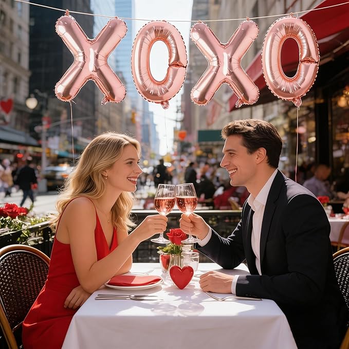 Soochat XOXO Balloons Valentine Letters Mylar Foil Balloons Engagement Valentines Day Wedding Marriage Bridal Shower Birthday Party Decor Photo Props Decorations (Rose Glod)