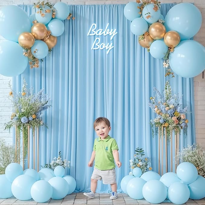 8x10FT Baby Blue Backdrop Curtains for Wedding Parties, Wrinkle Free Polyester Photography Backdrop Drapes for Baby Bridal Shower Birthday Parties Stage Background Stand Decorations 4x10ft,2 Panels