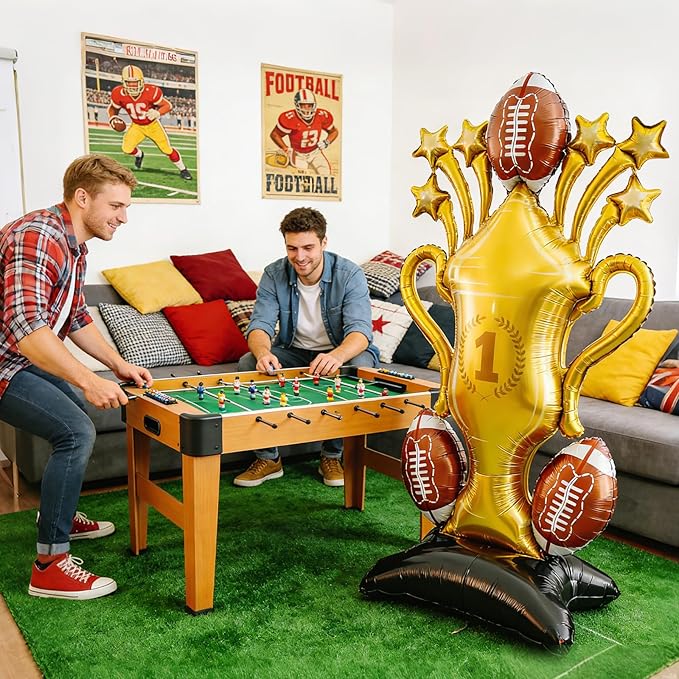 2-Piece Football Party Decoration Set - 5 ft Large Self Standing Football Foil Balloons, Suitable for Game Day Celebrations and Sports Themed Party Decorations (Trophy)
