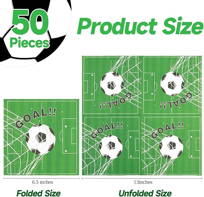 50Pcs Soccer Napkins, Disposable Soccer Birthday Party Decorations Soccer Themed Napkins for Sports Party Supplies Table Decor