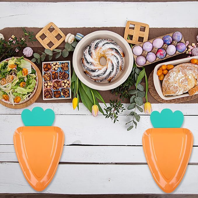 Augisteen 48 PCS Easter Paper Plates Carrot Shape Disposable Plates Easter Spring Party Dessert Plate Cute Paper Plate for Holiday Party Supplies Home Dining Table Decor