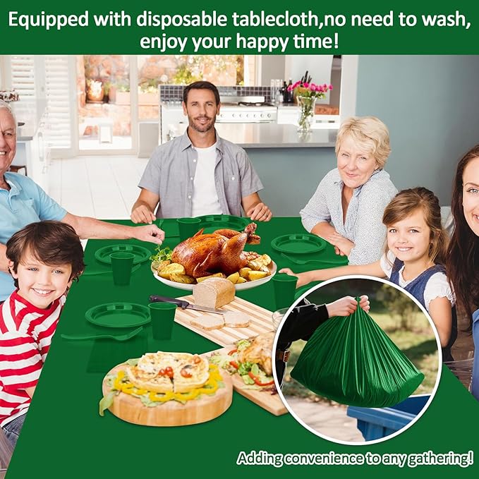 Green Plastic Plates for Party,100 Guest - 7&9inch Plates,Napkins,Forks,12 oz Cups & Tablecloths,Disposable Party Supplies for Birthday,Picnic,Christmas,Summer Activities