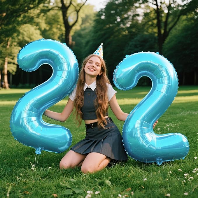 40 Inch Light Blue Number 22 Digital Balloon,Jumbo Mylar Foil Helium Balloon for 22 Balloons for Birthday Party,Wedding Anniversary Party Decorations