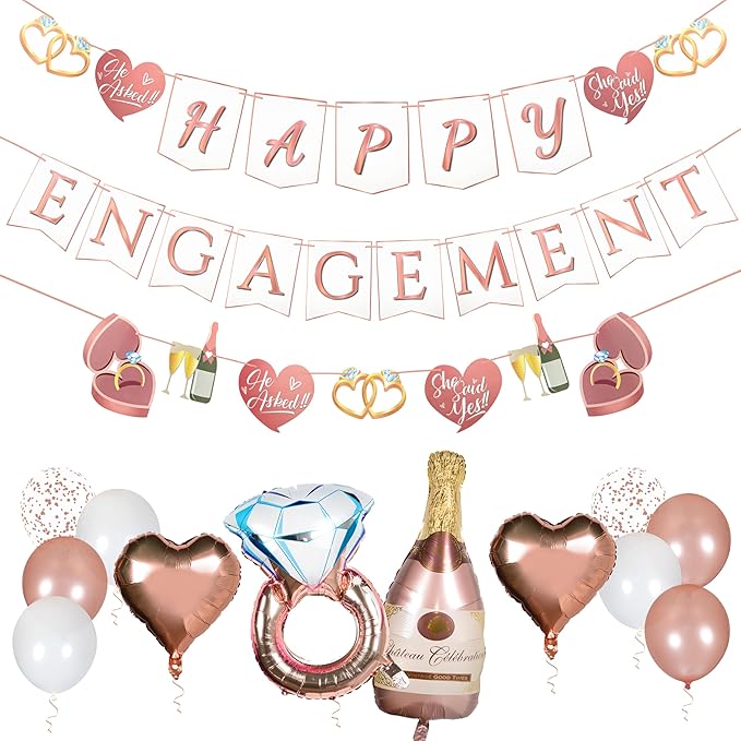 Pirese Rose Gold Happy Engagement Banner, Just Engaged Banner, Happy Engagement Party Decorations Sign | Just Engaged Decorations | Almost Married Decorations | Congratulations Wedding Decorations