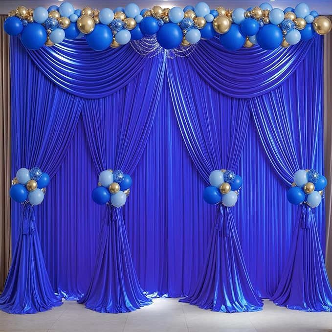 Royal Blue Backdrop Curtains 8 Panels - Wrinkle-Free Polyester Photography Drapes for Baby Shower & Birthday Party - 32 X 10FT