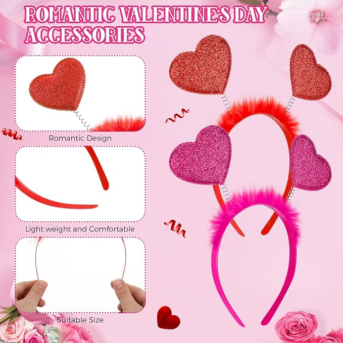 Jutom 24 Pieces Valentines Heart Headbands and Glasses Love Shaped Head Boppers Sunglasses for Adults Galentine's Supplies(Classic Style)