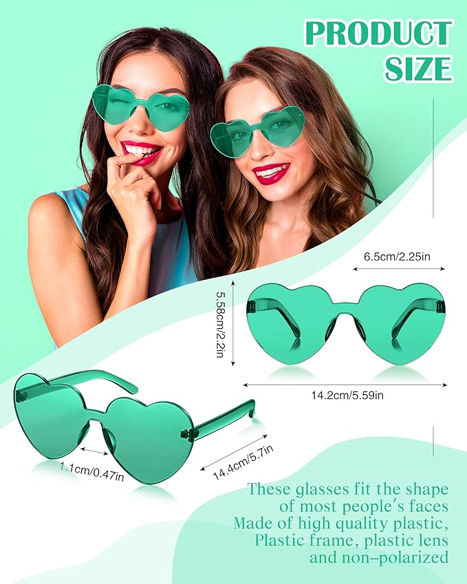 Photect 12 Pair Heart Shaped Sunglasses Neon Color Transparent Heart Glasses for Women Party Favor