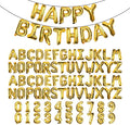 [85 PCS] 16" Gold Letter Number Balloons, Happy Birthday & 2 Sets of A-Z 0-9, Foil Mylar Aluminum Hanging Alphabet for Graduation New Year eve Birthday Party Decorations