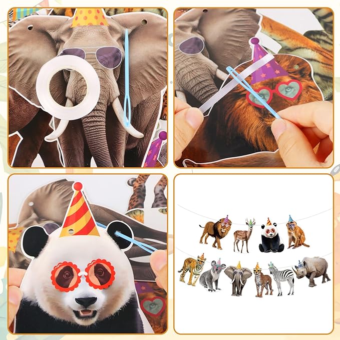 Hooqict Safari Animals Happy Birthday Banner Animal Birthday Decorations Party Animal Banner Garland Sign for Jungle Theme Decorations Kids Wild Zoo Party Supplies