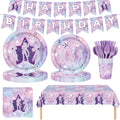 134Pcs Demon Movie Hunters Party Tableware,Birthday Decorations Party Napkins Plates Knives Forks Cups Spoons Party Decorations Serve 16(Pink)