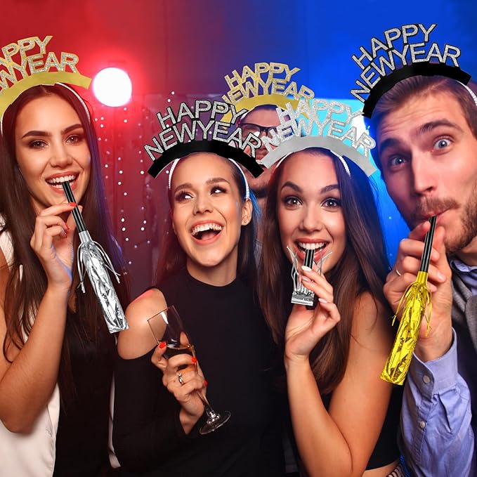 Openfly New Years Eve Party Supplies 2026 Happy New Year Headband Tiara New Year Fringed Noise Makers Party Favors