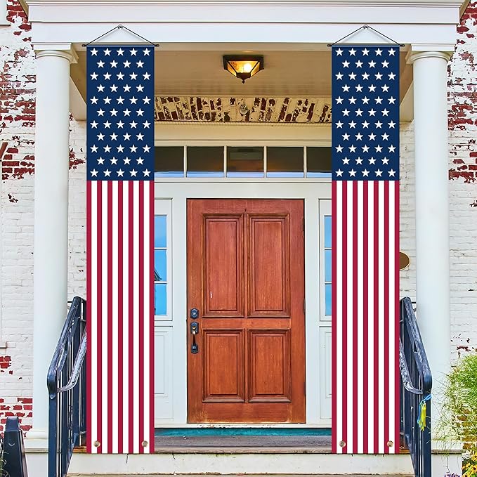 OHOME 4th of July Decorations - American Flag Porch Banner for Memorial day Decorations - Patriotic Decorations for Home Outdoor Outside | 250 America Anniversary USA Fourth of July Accessories Party Favors Yard Signs Decor