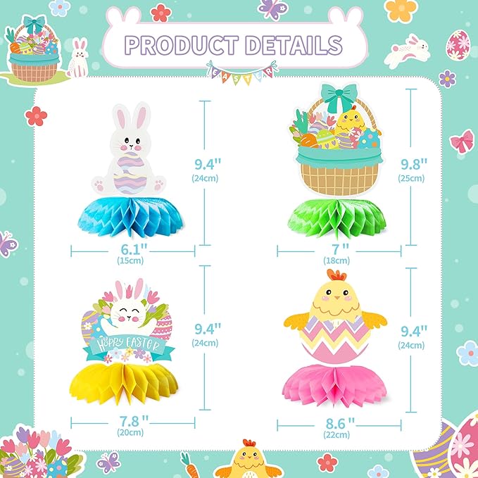 Party Spot! 60 pcs Easter Party Decorations Kit, "Happy Easter" Banner,Easter Centerpiece,Table Decorations,Hanging Swirls,Stickers,Tablecloth,Easter Party Supplies Indoor,Bunny Party