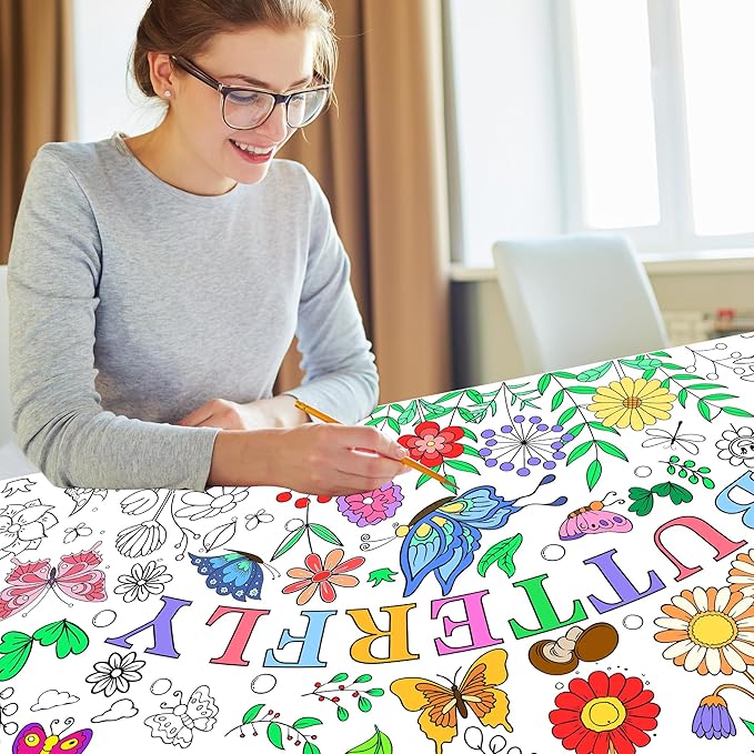 Giant Coloring Poster, Butterfly Coloring Paper Tablecloth for Home Activity Birthday Party Supplies 30 x 72 Inch