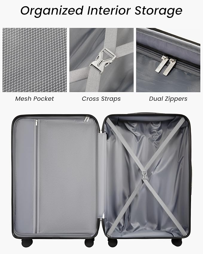 YOETEY 5 Piece Luggage Set Hardside Expandable Suitcase with TSA Lock Spinner Wheels Lightweight Travel Set Includes Tote and Toiletry Bag, (5 Piece Sets, White)