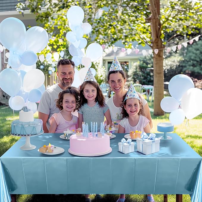 1 Piece Light Blue Foil Tablecloth 54*72inch Plastic Baby Shower Frozen Birthday Party Table Cloths Disposable Waterproof Table Cover for Winter Christmas Wedding Graduation Party Supplies