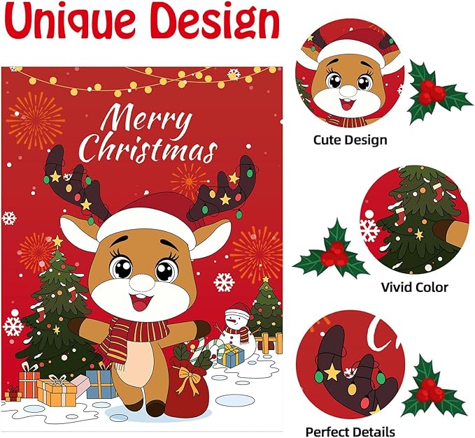 Christmas Games - Pin The Nose on The Reindeer Games for Families Party, Cute Indoor Christmas Home Decor Party Decorations, Xmas Activities Presents Holiday Decor, Red