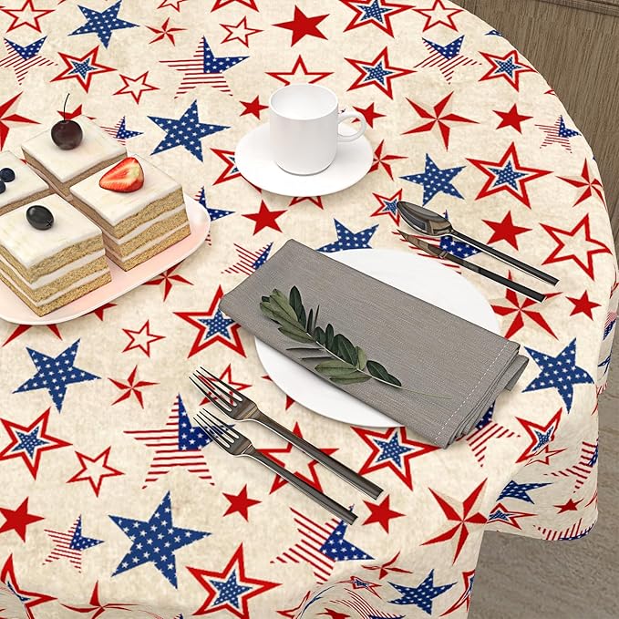 Vintage Fourth of July Tablecloth Round 70 Inch 4th of July Patriotic Outdoor Table Cloth Rustic USA Memorial Day Table Cover for Kitchen Dinner Room Holiday Party Home Independence Day Decor