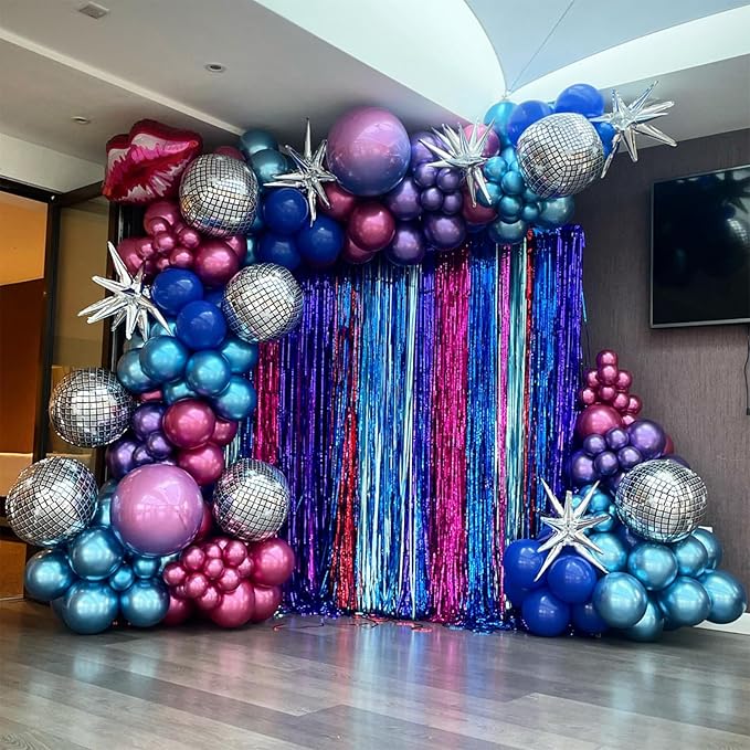 Metallic Balloon Arch Garland Kit, Disco Party Decorations with Chrome Rainbow Colorful Purple Teal Red Hot Pink Blue Balloons Disco Ball Balloons for 80s 90s Theme Birthday Anniversary Party Supplies
