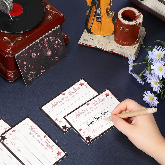 Funrous 51 Pcs Retirement Card Box Advice & Well Wishes Cards for Women Men Happy Retirement Party Decorations Going Away Party Favors(Rose Gold and Black)