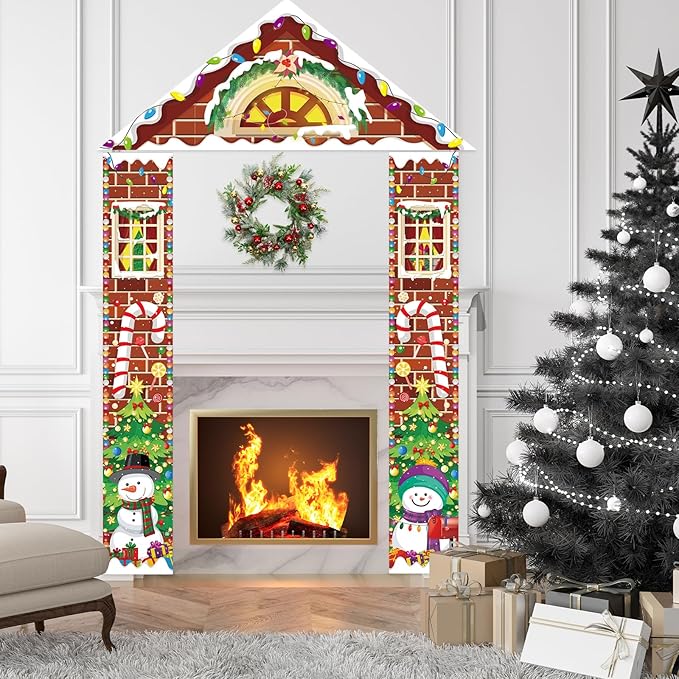 3 Pcs Merry Christmas Door Banners House Door Cover Party Decoration Candy Snowman Xmas Tree Hanging Vertical Indoor Outdoor Christmas Signs for Porch Home Window Office Yard Garage Wall