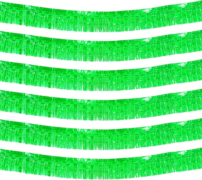 6 Pack 10 Feet Foil Fringe Garland Metallic Tinsel Streamers Banner Wall Hanging Backdrop Banner for Parade Floats Mardi Gras Party Decorations(Green)