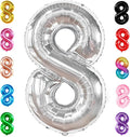 KatchOn, Giant Silver Number 8 Balloon - 40 Inch | 8 Balloon Number for 8th Birthday Decorations Boy | Silver Birthday Decoration | Number 8 Balloons for Birthdays, 8th Birthday Decorations for Girls