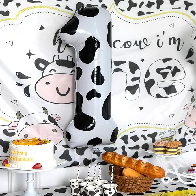 Cow Print Balloon Birthday Decorations Supplies,40 inch Number 0 Balloon | Cow Themed Birthday Party Decorations | Farm Barn Decor for kids,Girl,Boy