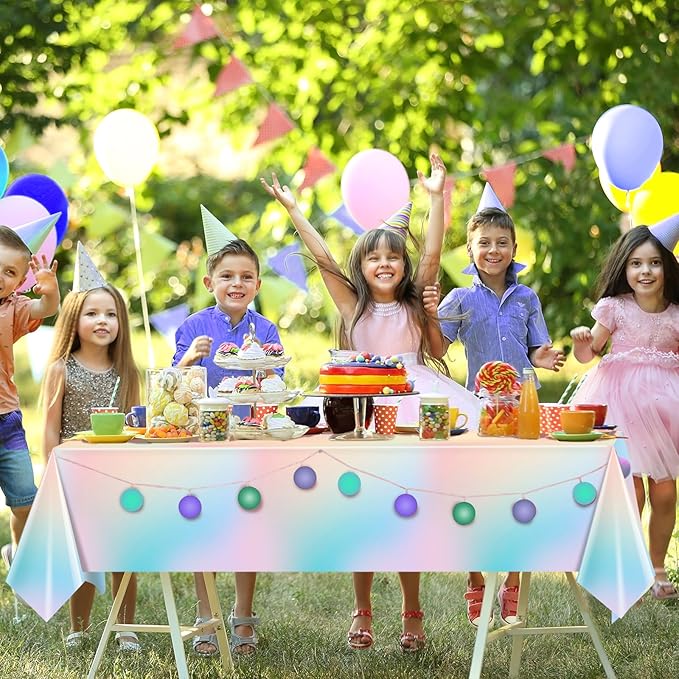6 Pcs Pastel Tablecloths,Plastic Rainbow Tablecloth Disposable Rectangle Pastel Rainbow Table Covers for Baby Shower, Wedding, Birthday Party, Girls and Princess Party Decorations, 54 x 108 Inch