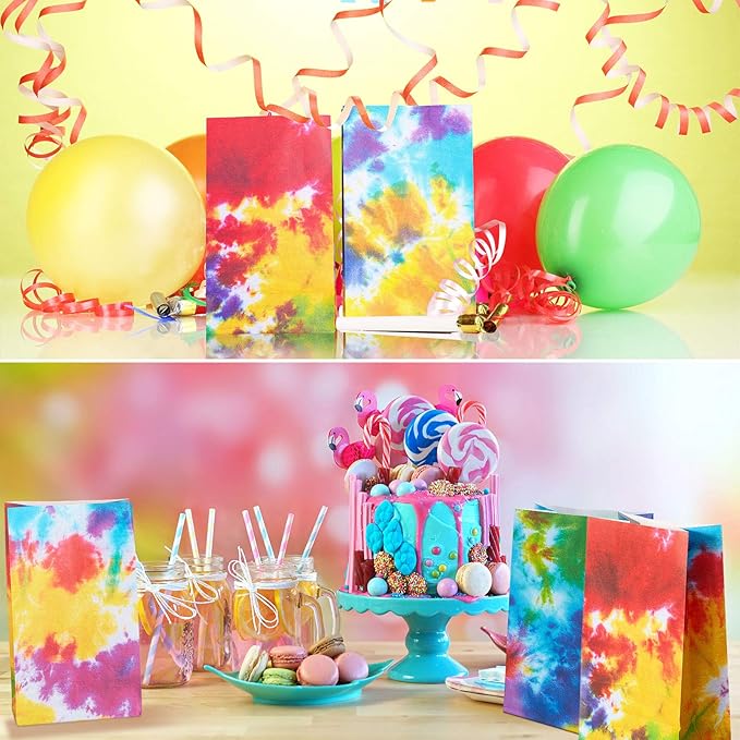 Zonon 24 Pcs Tie Dye Paper Bags Camouflage Treat/Goody Retro Gift Bags Colorful Tie Dye Paper Accessories Party Favor Decoration Supplies for Birthday (Classic Style)