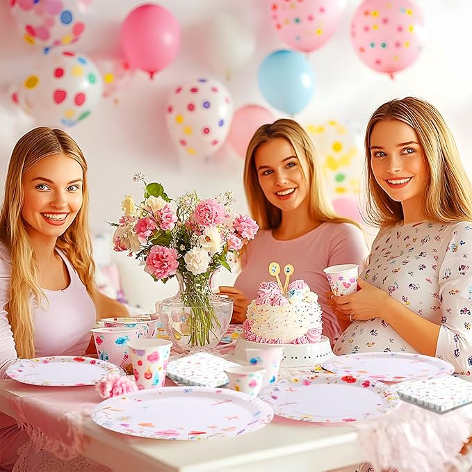 Wildflower Party Decorations,Floral Baby Shower Birthday Tableware Decorations, Wildflower Plates and Napkins for Summer Picnic Wedding Tea Party,Serve 25 Guests