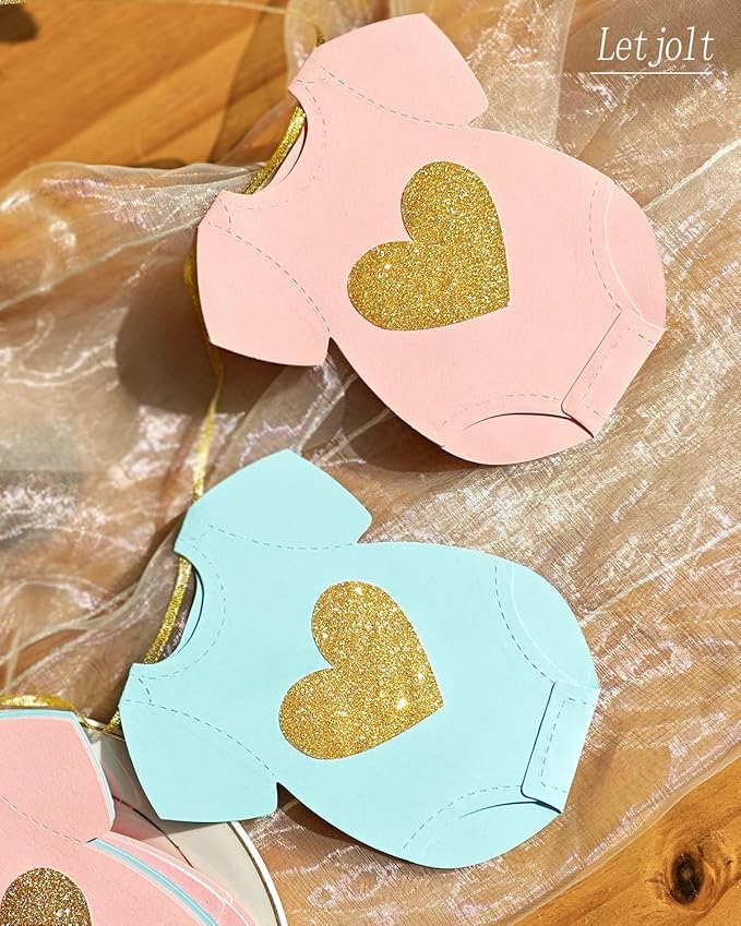 Blue Pink Baby Shower Paper Garland Short-Sleeve Bodysuits Clothesline Garland Gender Reveal Birthday Banner Baby Outfit Pre - Strung Paper Decorations 9 pcs
