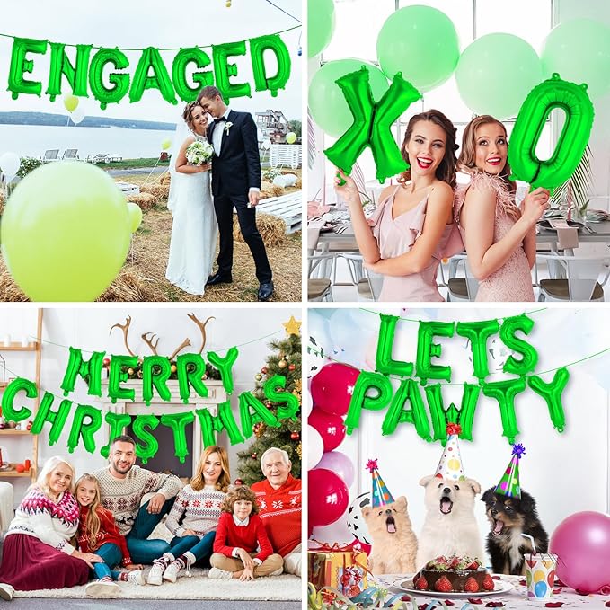 52 Pcs Green Letter Balloons,16 Inch Foil Alphabet Letter Balloons, Letter A-Z Balloon Banner Custom Phrase Balloon for Birthday Party Wedding Anniversary Decoration (Green 52pcs)