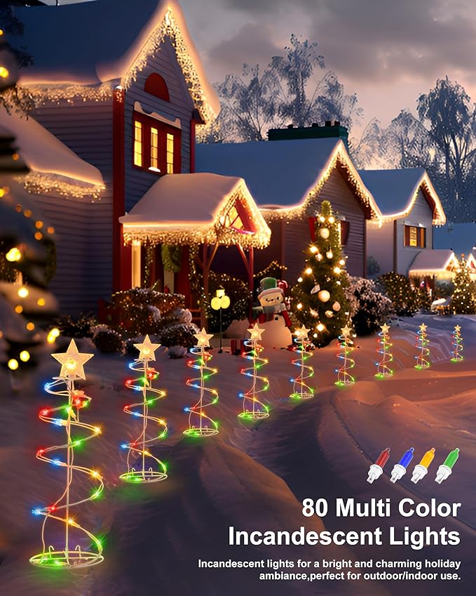Spiral Christmas Tree Outdoor - 4 Pack Spiral Christmas Tree Pathway Lights Waterproof - Multicolor Spiral Lighted Xmas Trees Lights for Outside Garden Yard Porch, Christmas Decorations