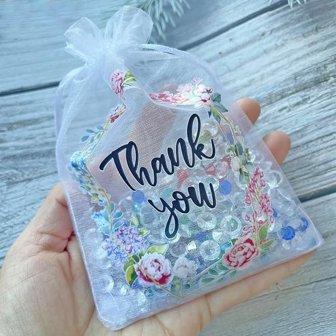 LXKBD 100PCS Organza Gift Bags for Jewelry Easter Party Wedding Favor, 4x6 Inch Thank You White Sheer Drawstring Mesh Pouch Candy Bag