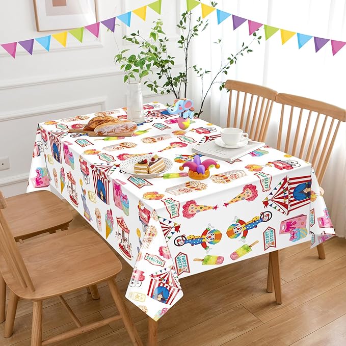 Hxezoc 54 x 108 Inch Circus Party Tablecloths Disposable Plastic Carnival Table Cover for Carnival Birthday Party Decorations Outdoor Indoor Supplies
