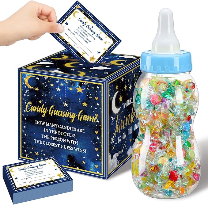 Glenmal 52 Pcs Baby Shower Games Gift Sets Large Baby Bottle for Shower Game Guess How Many Candies Baby Shower Decorations for Baby Shower Favors Games Gender Reveal (Twinkle Twinkle Little Star)