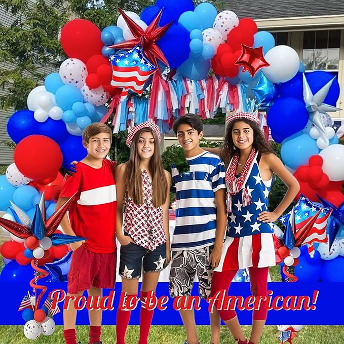 Patriotic balloons Red White and Blue balloon garland arch kit 130+pcs with star print and flag mylar balloon for 4th of july independent day party veterans day decorations