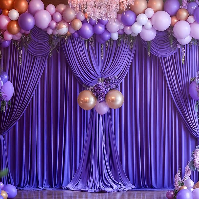 Purple Backdrop Curtains 4 Panels - Wrinkle-Free Polyester Photography Drapes for Baby Shower & Birthday Party - 16 X 10FT