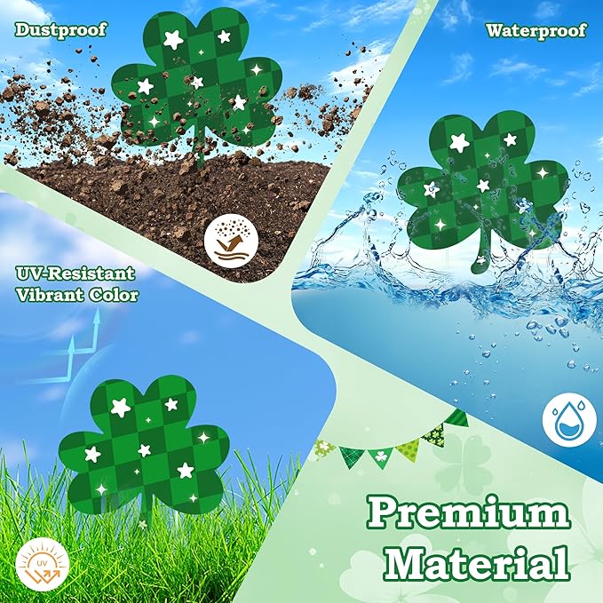10 Pcs St Patrick's Day Decorations Outdoor, St Patricks Day Decorations Yard Signs with Stakes, Large Green and Gold Clover Signs for Irish-Themed Party Favor, Shamrock Decor for Yard Lawn Garden