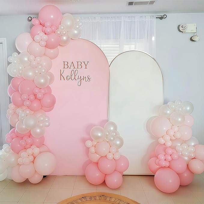 Double Stuffed Pearl White and Pink Balloon Arch Garland Kit, Pearl White Beige with Pink Bow Foil Balloons for Girls Women Wedding Bridal Baby Shower Bachelorette Coquette Birthday Party Decorations