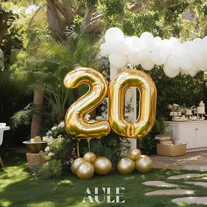 AULE 40 Inch Large 20 Balloon Numbers Gold, Big Foil Number Balloons, Giant Helium Happy 20th Birthday Party Decorations for Man and Women, Huge Mylar Anniversary Party Supplies