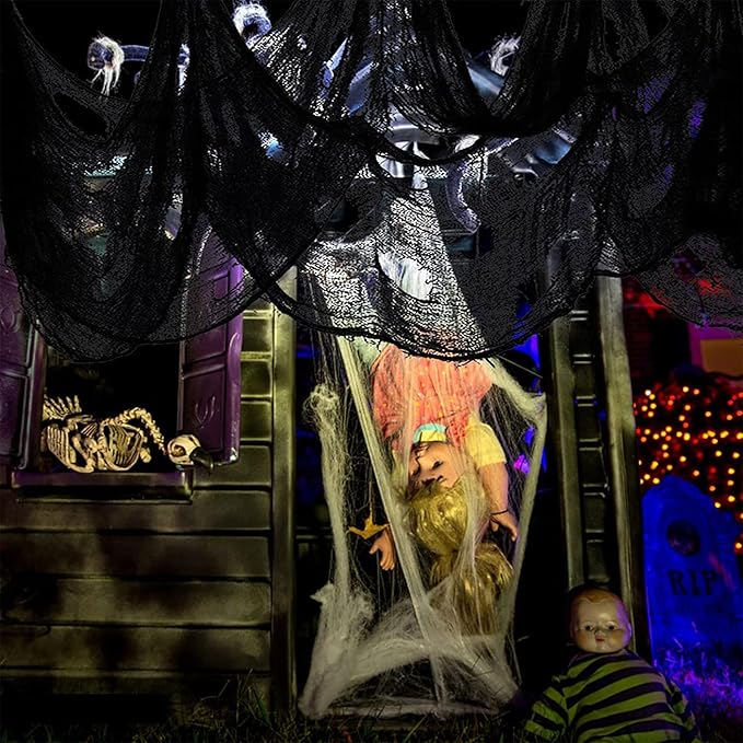 4 Pack Halloween Creepy Cloths, Scary Spooky Cloth Creepy Gauze, 30 x 72inch Freaky Loose Weave Creepy Cloth, Decorations for Haunted Houses Props Halloween Wall Outdoor Indoor Decor (Black)