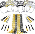 IMISHM New Year Party Favors Kit Happy New Year party supplies Include Headbands Beaded Necklaces Horns Blowouts NYE Party Supplies for Guests Celebrations Photo Props