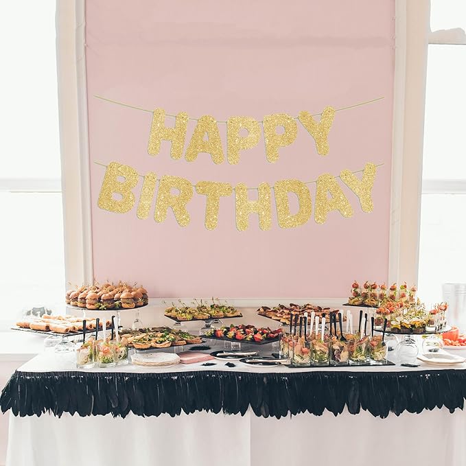 Pre-Strung Happy Birthday Banner Gold Glitter Banner, Golden 30th 40th 50th 60th 70th 80th Birthday Party Decorations & Decor for Women & Men & Boy & Girl, Happy Birthday Backdrop/Sign/Gift