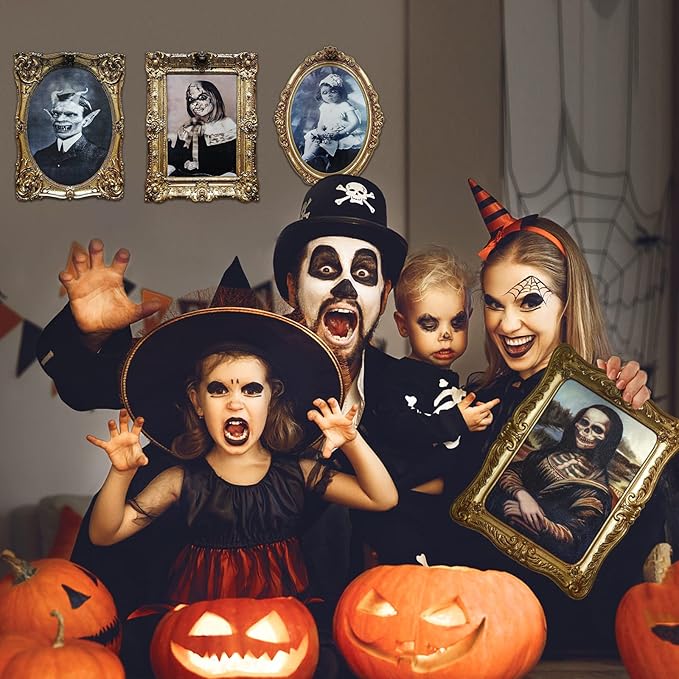 ECGER Halloween Decorations Indoor, Haunted Scary Decor - 3D Changing Face Pictures, Vintage Moving Wall Portraits Frame, For Horror Spooky Party Mansion Castle House Home Decoration(12 Pieces)