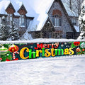 Merry Christmas Decorations Banner 118x20 Inch Polyester Fabric Ornaments Tree Branches Holly Design for Indoor Outdoor Garden Fence Banner Outdoor Porch sign Party Supplies