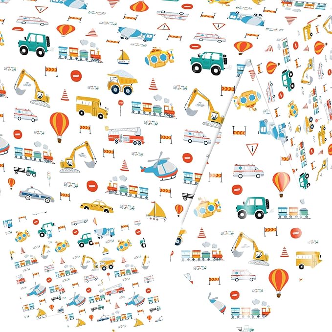 HAKOTI 3Pack Transportation Birthday Tablecloth,Transportation Birthday Party Supplies Rectangular Truck Birthday Plastic Table Covers for Transportation Party Decoration Supplies for Kid Boys