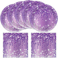50 Pcs Purple Birthday Plates and Napkins Purple and Silver Happy Birthday Party Supplies for 25 Guests Table Decorations for Women Girl Birthday Decorations Paper Plates Napkins